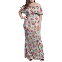 Gray Paniolo Palaka Hawaiian Cowgirl Christmas Family Matching Off Shoulder Maxi Dress and Hawaiian Shirt - Polynesian Pride