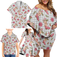 Gray Paniolo Palaka Hawaiian Cowgirl Christmas Family Matching Off Shoulder Short Dress and Hawaiian Shirt - Polynesian Pride