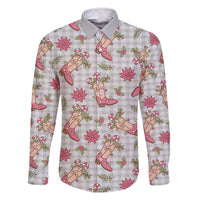 Gray Paniolo Palaka Hawaiian Cowgirl Christmas Family Matching Off Shoulder Short Dress and Hawaiian Shirt - Polynesian Pride