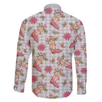 Gray Paniolo Palaka Hawaiian Cowgirl Christmas Family Matching Off Shoulder Short Dress and Hawaiian Shirt - Polynesian Pride
