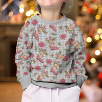 Gray Paniolo Palaka Hawaiian Cowgirl Christmas Kid Ugly Christmas Sweater LT9 - Polynesian Pride