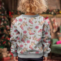 Gray Paniolo Palaka Hawaiian Cowgirl Christmas Kid Ugly Christmas Sweater LT9 - Polynesian Pride