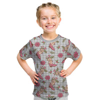 Gray Paniolo Palaka Hawaiian Cowgirl Christmas Kid T Shirt LT9 Gray - Polynesian Pride