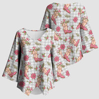 Gray Paniolo Palaka Hawaiian Cowgirl Christmas Kimono Sleeve Blouse - Polynesian Pride