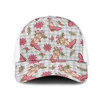Gray Paniolo Palaka Hawaiian Cowgirl Christmas Mesh Trucker Cap LT9 One Size White Gray - Polynesian Pride