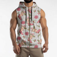 Gray Paniolo Palaka Hawaiian Cowgirl Christmas Sleeveless Zip Hoodie LT9 - Polynesian Pride