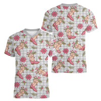 Gray Paniolo Palaka Hawaiian Cowgirl Christmas Women V-Neck T-Shirt - Polynesian Pride