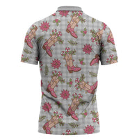 Gray Paniolo Palaka Hawaiian Cowgirl Christmas Zipper Polo Shirt - Polynesian Pride