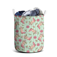 Green Paniolo Palaka Hawaiian Cowgirl Christmas Laundry Basket LT9 - Polynesian Pride