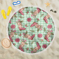Green Paniolo Palaka Hawaiian Cowgirl Christmas Beach Blanket - Polynesian Pride