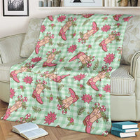 Green Paniolo Palaka Hawaiian Cowgirl Christmas Blanket - Polynesian Pride