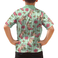 Green Paniolo Palaka Hawaiian Cowgirl Christmas Family Matching Long Sleeve Bodycon Dress and Hawaiian Shirt - Polynesian Pride