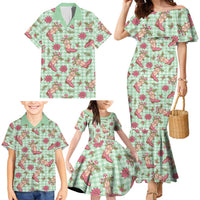 Green Paniolo Palaka Hawaiian Cowgirl Christmas Family Matching Mermaid Dress and Hawaiian Shirt - Polynesian Pride