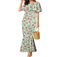 Green Paniolo Palaka Hawaiian Cowgirl Christmas Family Matching Mermaid Dress and Hawaiian Shirt - Polynesian Pride