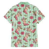 Green Paniolo Palaka Hawaiian Cowgirl Christmas Family Matching Off The Shoulder Long Sleeve Dress and Hawaiian Shirt - Polynesian Pride