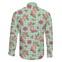 Green Paniolo Palaka Hawaiian Cowgirl Christmas Family Matching Off The Shoulder Long Sleeve Dress and Hawaiian Shirt - Polynesian Pride