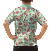 Green Paniolo Palaka Hawaiian Cowgirl Christmas Family Matching Off Shoulder Maxi Dress and Hawaiian Shirt - Polynesian Pride