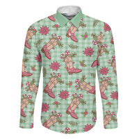 Green Paniolo Palaka Hawaiian Cowgirl Christmas Family Matching Off Shoulder Maxi Dress and Hawaiian Shirt - Polynesian Pride