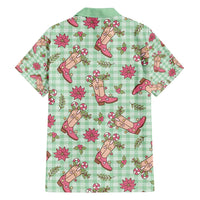 Green Paniolo Palaka Hawaiian Cowgirl Christmas Family Matching Off Shoulder Short Dress and Hawaiian Shirt - Polynesian Pride