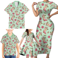 Green Paniolo Palaka Hawaiian Cowgirl Christmas Family Matching Short Sleeve Bodycon Dress and Hawaiian Shirt LT9 - Polynesian Pride