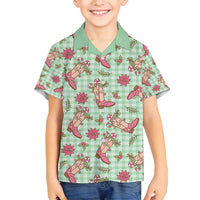 Green Paniolo Palaka Hawaiian Cowgirl Christmas Family Matching Summer Maxi Dress and Hawaiian Shirt - Polynesian Pride