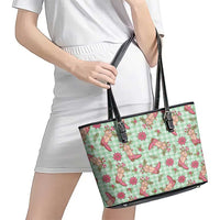 Green Paniolo Palaka Hawaiian Cowgirl Christmas Leather Tote Bag - Polynesian Pride