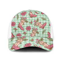 Green Paniolo Palaka Hawaiian Cowgirl Christmas Mesh Trucker Cap LT9 One Size White Green - Polynesian Pride