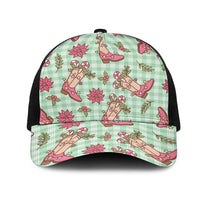 Green Paniolo Palaka Hawaiian Cowgirl Christmas Mesh Trucker Cap LT9 One Size Black Green - Polynesian Pride