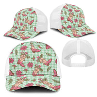 Green Paniolo Palaka Hawaiian Cowgirl Christmas Mesh Trucker Cap LT9 - Polynesian Pride