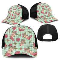 Green Paniolo Palaka Hawaiian Cowgirl Christmas Mesh Trucker Cap LT9 - Polynesian Pride
