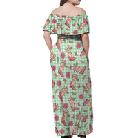 Green Paniolo Palaka Hawaiian Cowgirl Christmas Off Shoulder Maxi Dress - Polynesian Pride