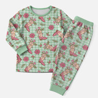 Green Paniolo Palaka Hawaiian Cowgirl Christmas Pajama Set LT9 Men Green - Polynesian Pride