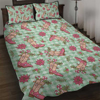 Green Paniolo Palaka Hawaiian Cowgirl Christmas Quilt Bed Set - Polynesian Pride