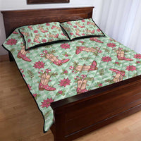 Green Paniolo Palaka Hawaiian Cowgirl Christmas Quilt Bed Set - Polynesian Pride
