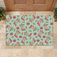 Green Paniolo Palaka Hawaiian Cowgirl Christmas Rubber Doormat LT9 Green - Polynesian Pride