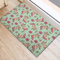 Green Paniolo Palaka Hawaiian Cowgirl Christmas Rubber Doormat LT9 - Polynesian Pride