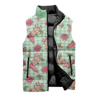 Green Paniolo Palaka Hawaiian Cowgirl Christmas Sleeveless Puffer Jacket LT9 - Polynesian Pride