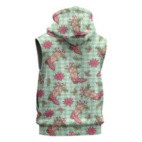 Green Paniolo Palaka Hawaiian Cowgirl Christmas Sleeveless Zip Hoodie - Polynesian Pride