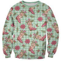 Green Paniolo Palaka Hawaiian Cowgirl Christmas Sweatshirt - Polynesian Pride