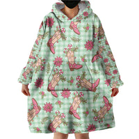 Green Paniolo Palaka Hawaiian Cowgirl Christmas Wearable Blanket Hoodie - Polynesian Pride
