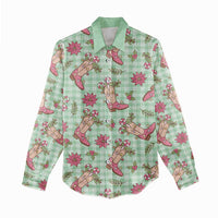 Green Paniolo Palaka Hawaiian Cowgirl Christmas Women Casual Shirt - Polynesian Pride