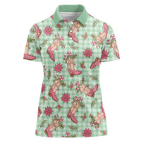 Green Paniolo Palaka Hawaiian Cowgirl Christmas Women Polo Shirt - Polynesian Pride