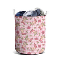 Pink Paniolo Palaka Hawaiian Cowgirl Christmas Laundry Basket LT9 - Polynesian Pride