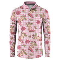 Pink Paniolo Palaka Hawaiian Cowgirl Christmas Button Sweatshirt - Polynesian Pride