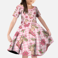 Pink Paniolo Palaka Hawaiian Cowgirl Christmas Family Matching Long Sleeve Bodycon Dress and Hawaiian Shirt - Polynesian Pride