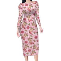 Pink Paniolo Palaka Hawaiian Cowgirl Christmas Family Matching Long Sleeve Bodycon Dress and Hawaiian Shirt - Polynesian Pride