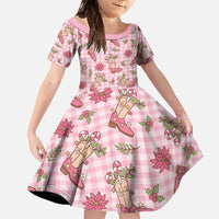 Pink Paniolo Palaka Hawaiian Cowgirl Christmas Family Matching Off The Shoulder Long Sleeve Dress and Hawaiian Shirt - Polynesian Pride
