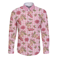 Pink Paniolo Palaka Hawaiian Cowgirl Christmas Family Matching Off The Shoulder Long Sleeve Dress and Hawaiian Shirt - Polynesian Pride