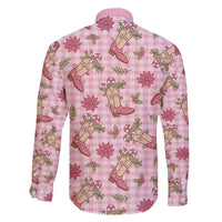 Pink Paniolo Palaka Hawaiian Cowgirl Christmas Family Matching Off The Shoulder Long Sleeve Dress and Hawaiian Shirt - Polynesian Pride