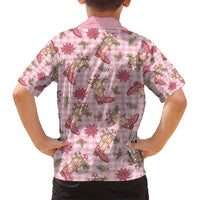 Pink Paniolo Palaka Hawaiian Cowgirl Christmas Family Matching Short Sleeve Bodycon Dress and Hawaiian Shirt - Polynesian Pride